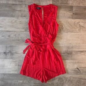 Bebe Red Silky Tie Front Romper Playsuit